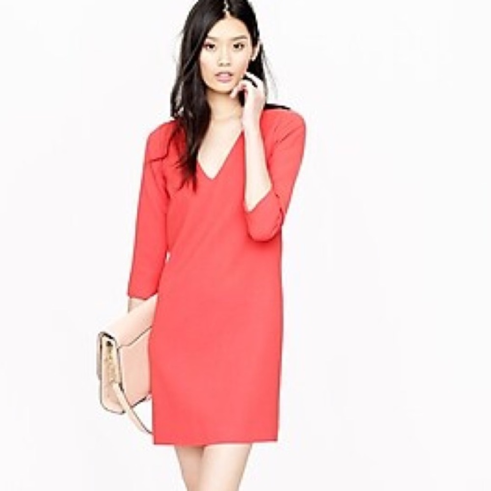 J. Crew Crepe V-Neck Dress in Pink
